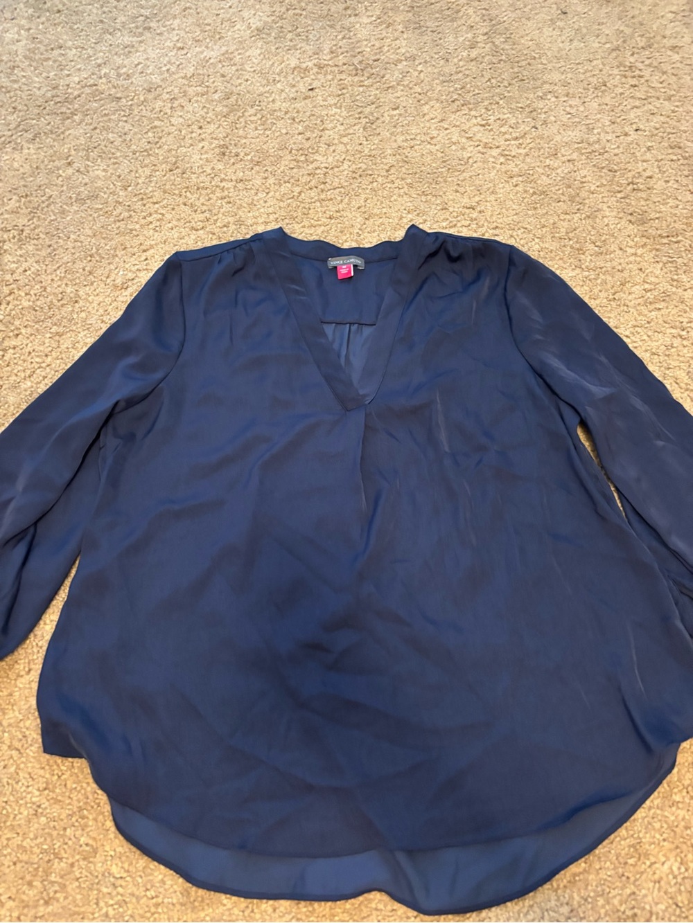 Women's Navy V-Neck Long Sleeve Blouse
